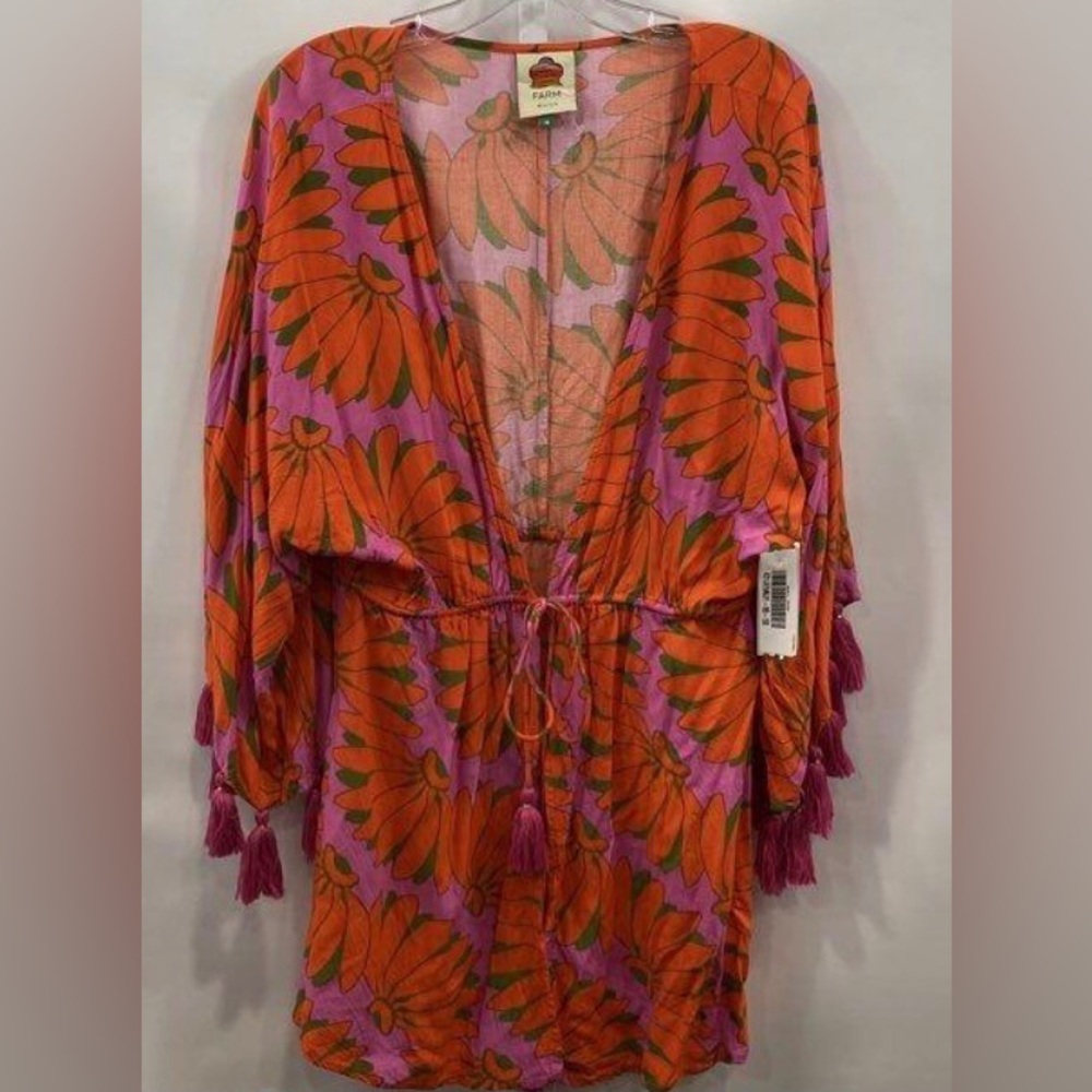 FARM Rio Vibrant Floral Kimono in Orange and Pink